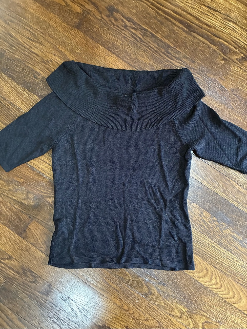Ann Taylor Black Cowl Neck Off-Shoulder Short Sleeve Knit Top Size M